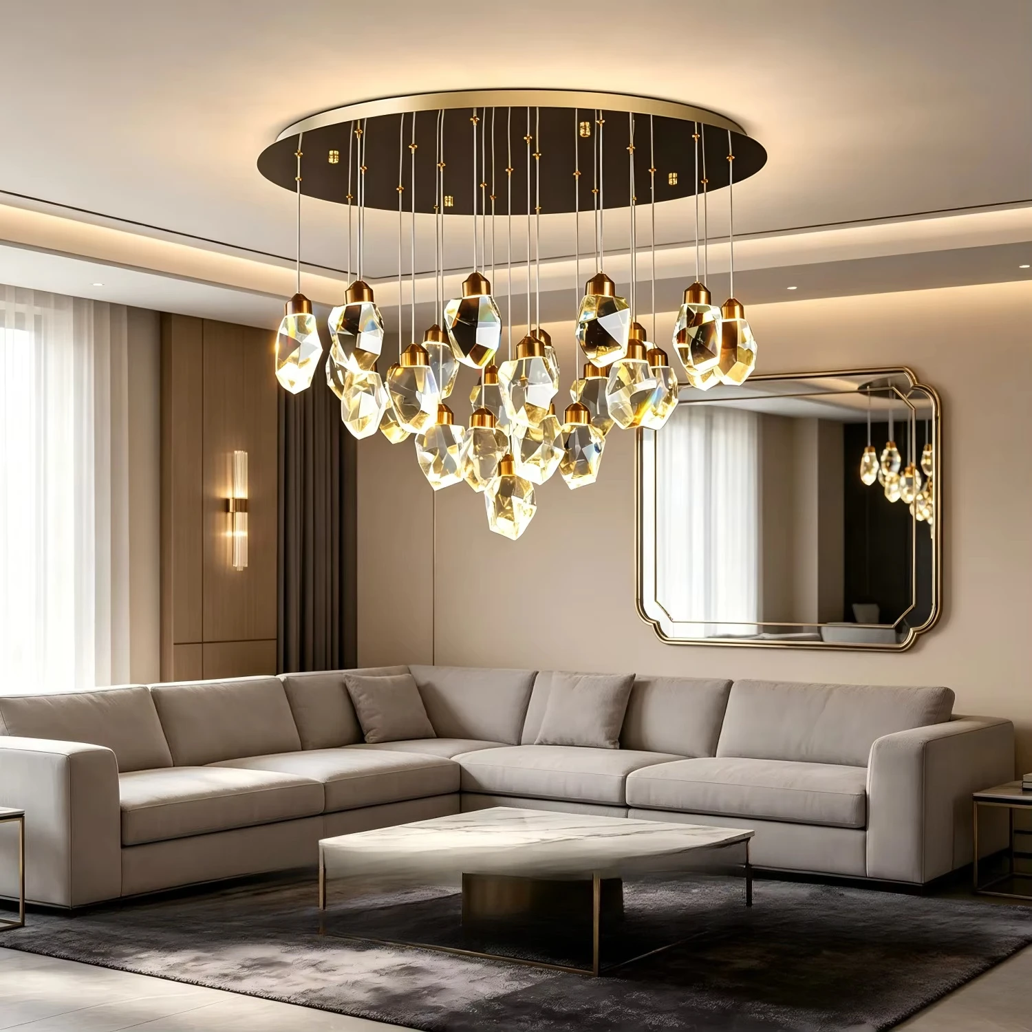 High-end Modern Unique Creative Luxury Art Deco Crystal Chandelier for Living Room Household Decoration Dining Room