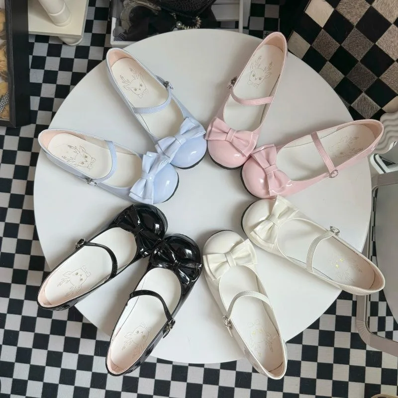 2025 New Autumn Kawaii Lolita Shoes Bow Cute Soft Girls College Wind JK Uniform Mary Jane Round Head Women Small Leather Shoes