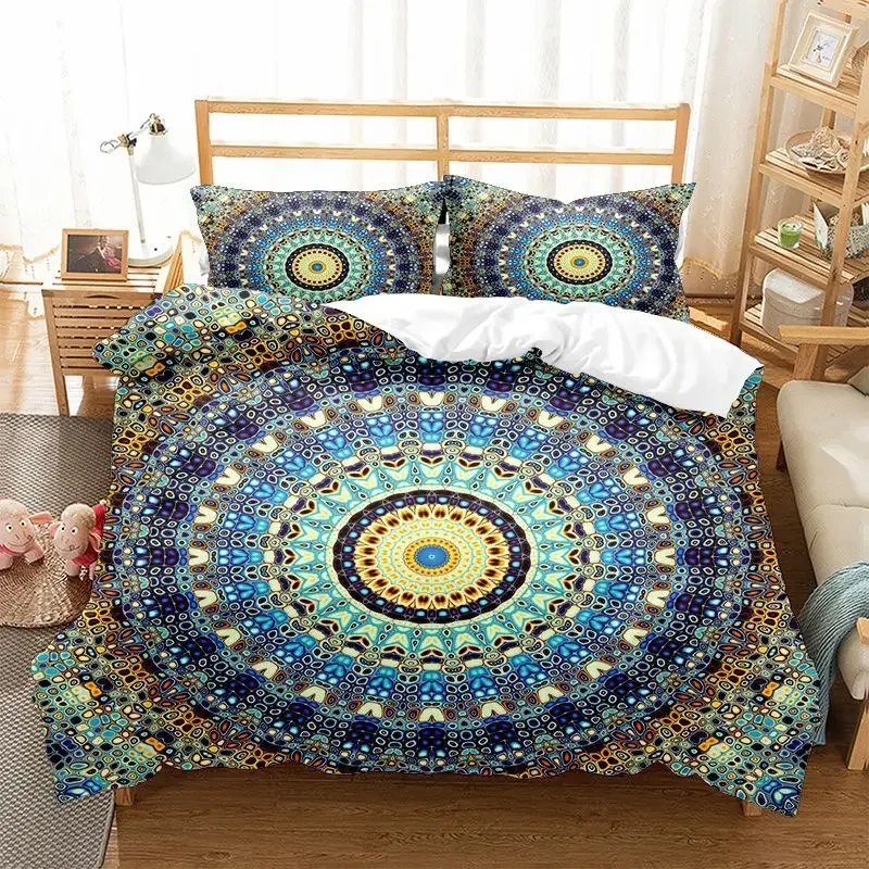 100% Microfiber Fabric Super King Duvet Cover Set For Mandala Print Datura Flowers Double Duvet Set 220x240 Bedding Set Luxury 3