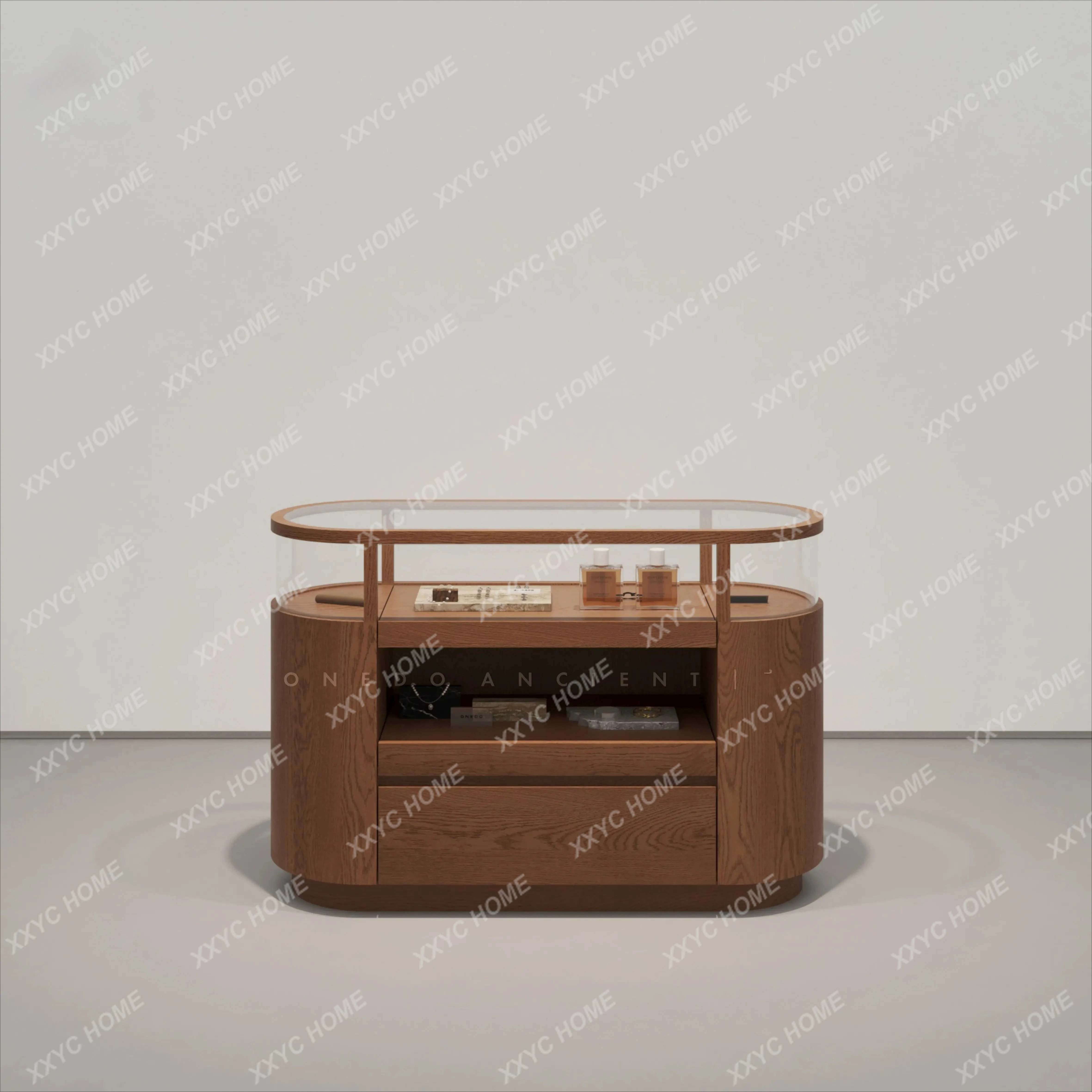 Medieval wood jewelry display cabinet exhibition hall window glass display cabinet Nakajima display booth customization