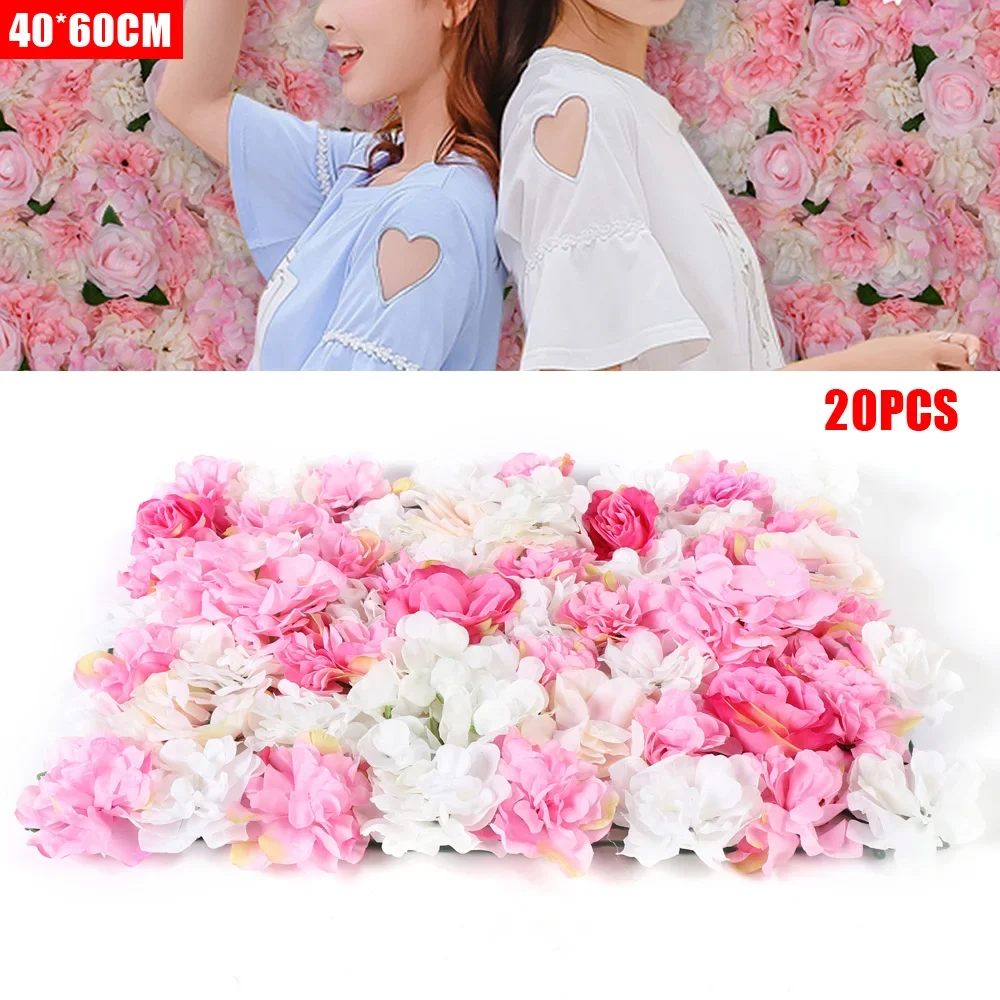 20x Artificial Flower Wall Rose Wall DIY Wedding Street Background 40*60cm Artificial Flower Wall Panel Floral Decoration