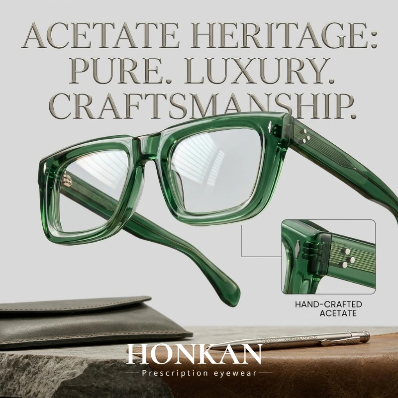 

HONKAN Fashion Thick Square Acetate Glasses Frame Men Transparent Green Luxury Eyeglasses Brand Designer Optical Glasses Women's