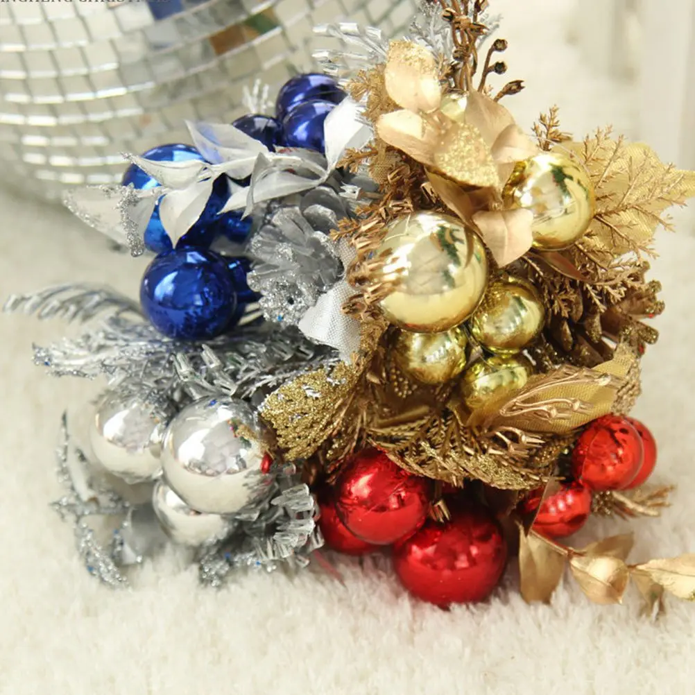 

8Pcs Christmas Glittered Leaf Picks Pinecone Red Faux Holly Berries Wreath Centerpieces Mantle Holiday Floral Arrangements