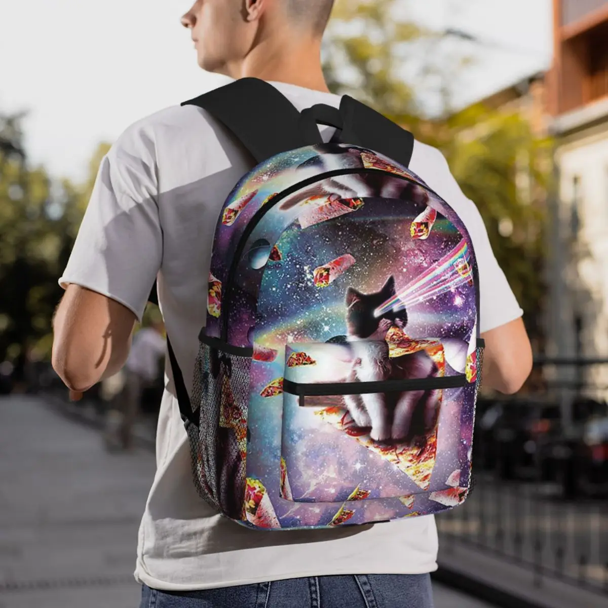 Space Pizza Cat Meme Backpack Student BookBag Children School Bag Computer Shoulder Bags for Boys Girls
