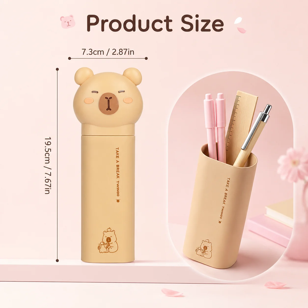 Portable Bear Pen Holder Cute Standing Pencil Case Large Capacity Stationery Storage Box For School Office Desk And Backpack
