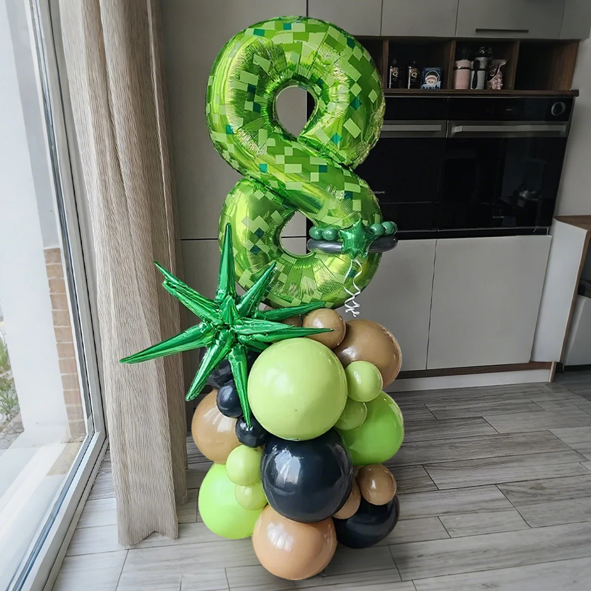 Conjunto de 36 balões de número pixelizados verdes de 40 polegadas (0-9), para eventos de jogos na selva, decoração de festas de aniversário e aniversários.