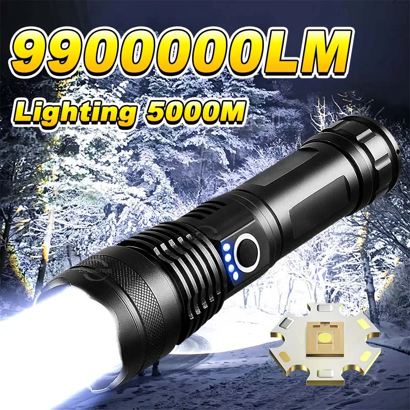 

9900000LM Мощный светодиодный фонарик, перезаряжаемые лампы, супер яркий фонарик 5000 м, водонепроницаемый уличный светильник для кемпинга