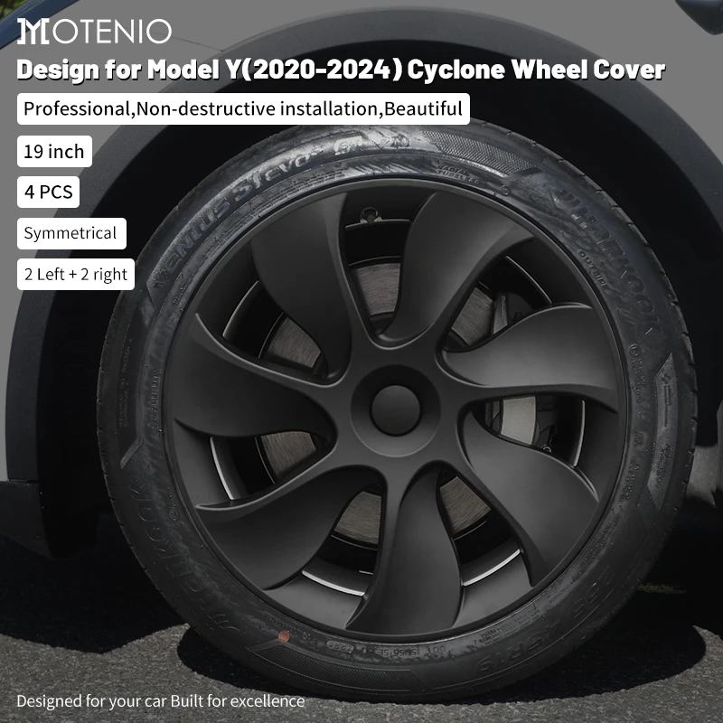 Enjoliveurs de roues de style cyclone, enjoliveurs de remplacement, droits et magasins, accessoires automobiles, modèles Y, 19 pouces, 2020-2024, 4 pièces
