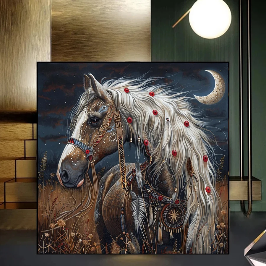Diamond Painting Kit New Native American Animal Horse Art 5d Diamond Embroidery Full Drill Mosaic Decoration