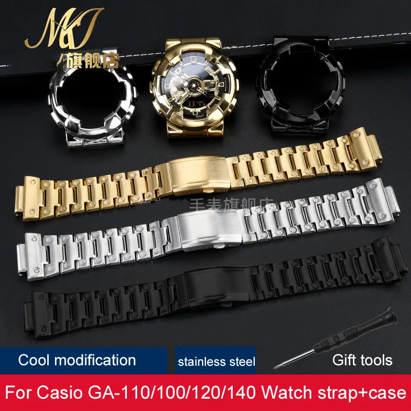 For Casio G-SHOCK GA-110/100/120/140 GD-120 High quality stainless steel Watch Strap case black golden silver watchband Bracelet