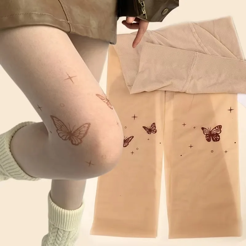 

Y2K Butterfly Print Transparent Silk Pantyhose for Women Vintage Ultra-thin High Stockings Nylon Tights Legging Lolita Girl Scok