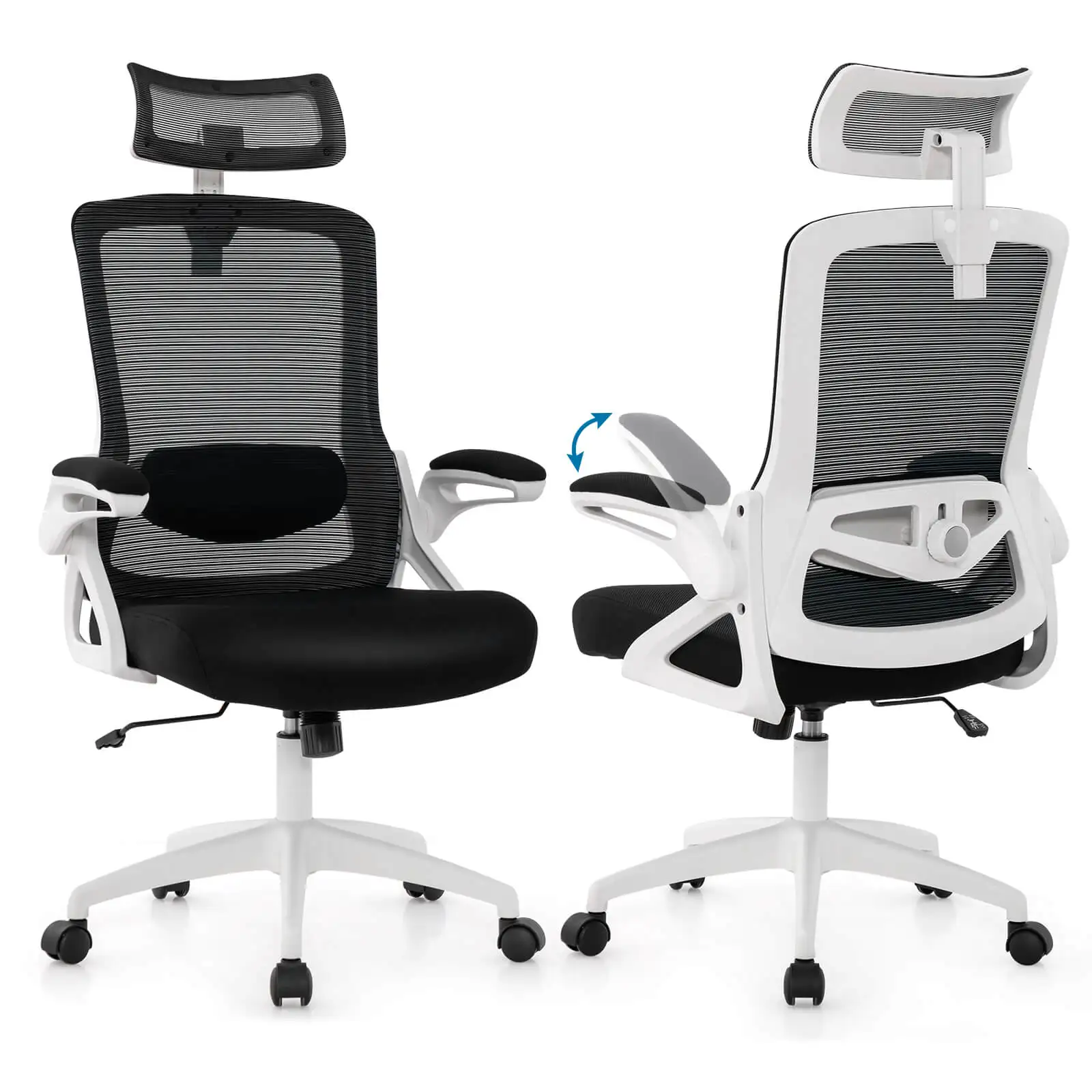 Ergonomic Office Chair w/ Adjustable Lumbar Support Rocking Backrest Armrests