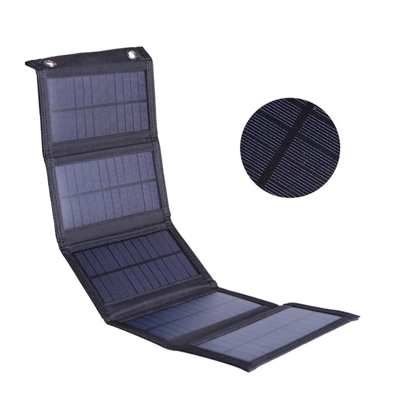 لوحة شحن بالطاقة الشمسية للهاتف الخلوي في الهواء الطلق مقاومة للماء حقيبة قابلة للطي بالطاقة الشمسية 5 شاحن شمسي قابل للطي متعدد الوظائف سهل التركيب