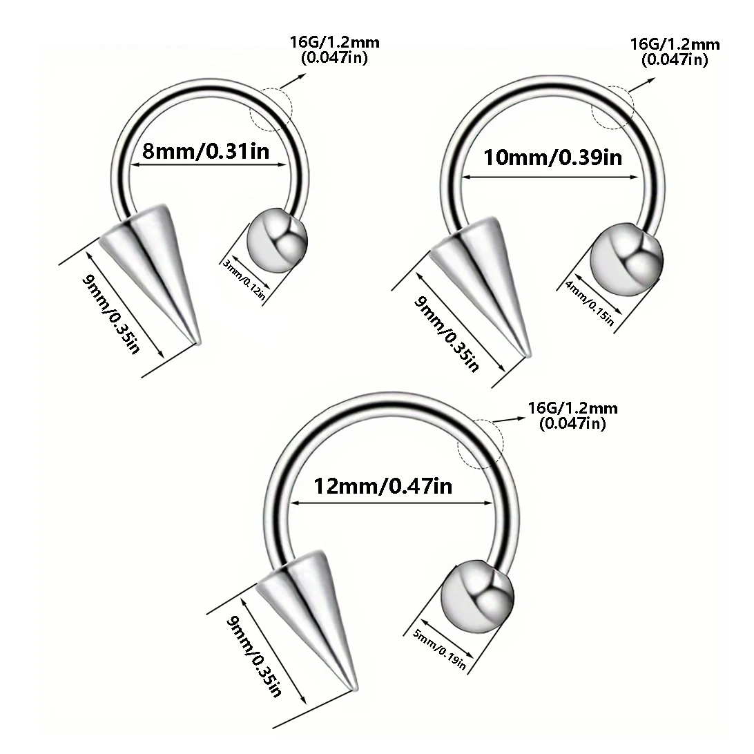 1-10pcs Lip Rings Stainless Steel Hypoallergenic 16G Septum Nose Ring Horseshoe Conch Hoop Earrings Cartilage Piercing Jewelry