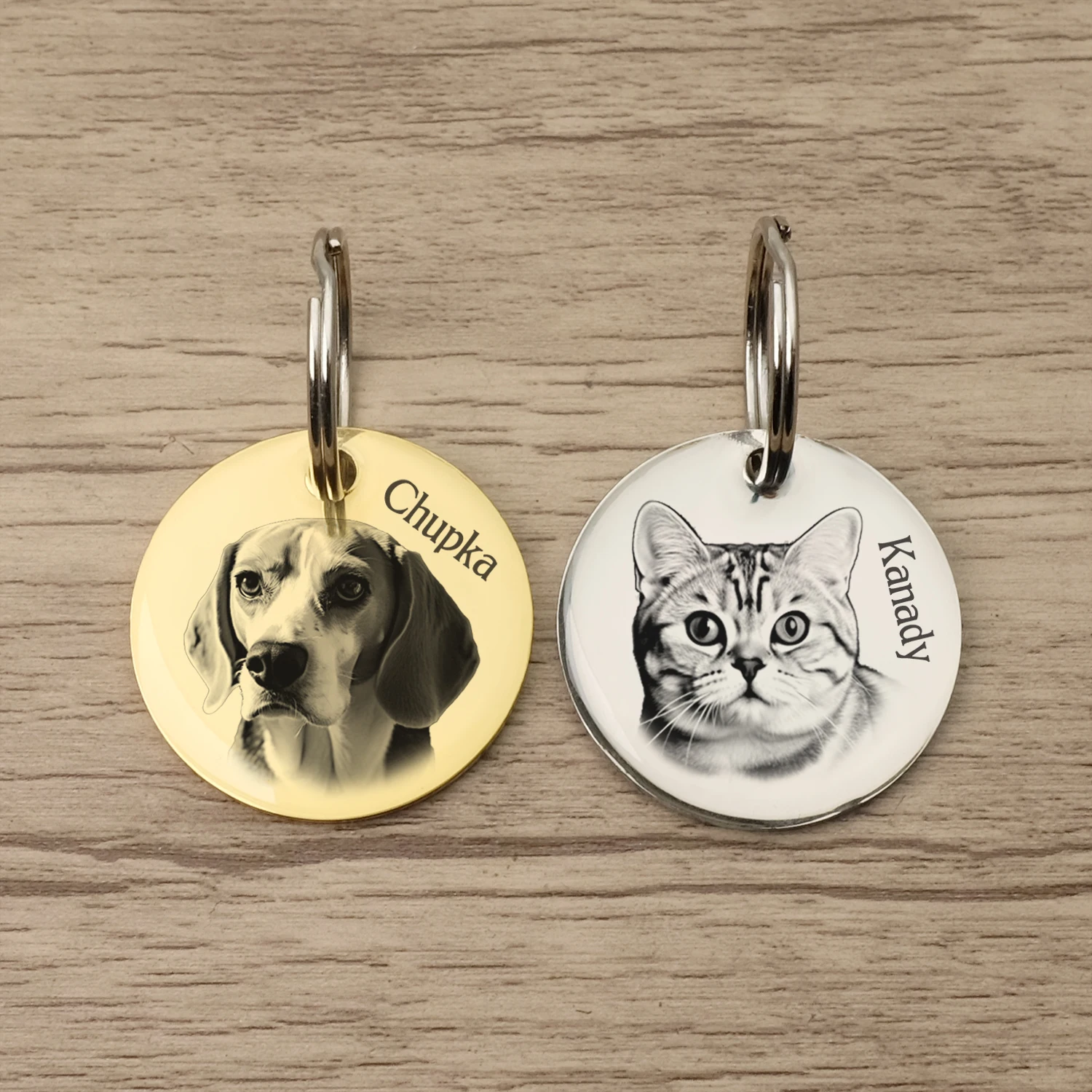 Plaque d'identification personnalisée pour chien avec photo, nouvelle médaille pour collier de chien, cadeau pour chiot, accessoires pour chien, décoration de collier, porte-clés pour chat