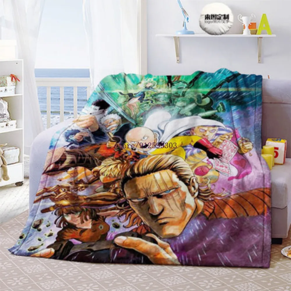 One Punch Man Blanket 3D-Printed Blanket Flannel Blanket Bed Throw Soft Cartoon Printed Bedspread Sofa Gift Warm Blanket