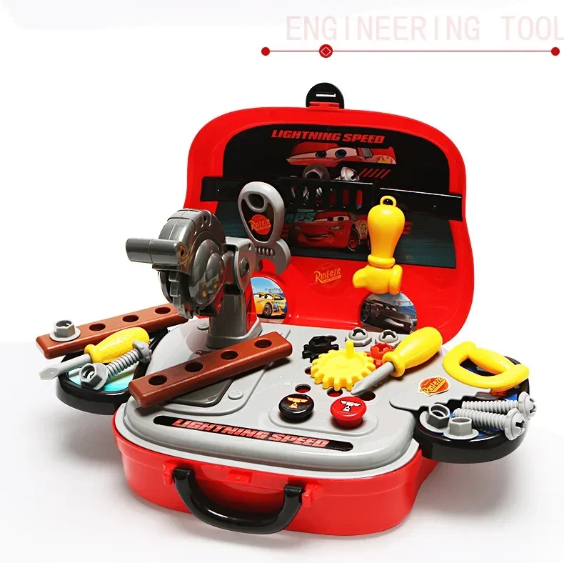 Disney-Mickey Mouse Cars Toy Set para Meninos, Relâmpago McQueen, Caixa de Ferramentas Infantil, Play House, Brinquedos Infantis, Presente de Aniversário