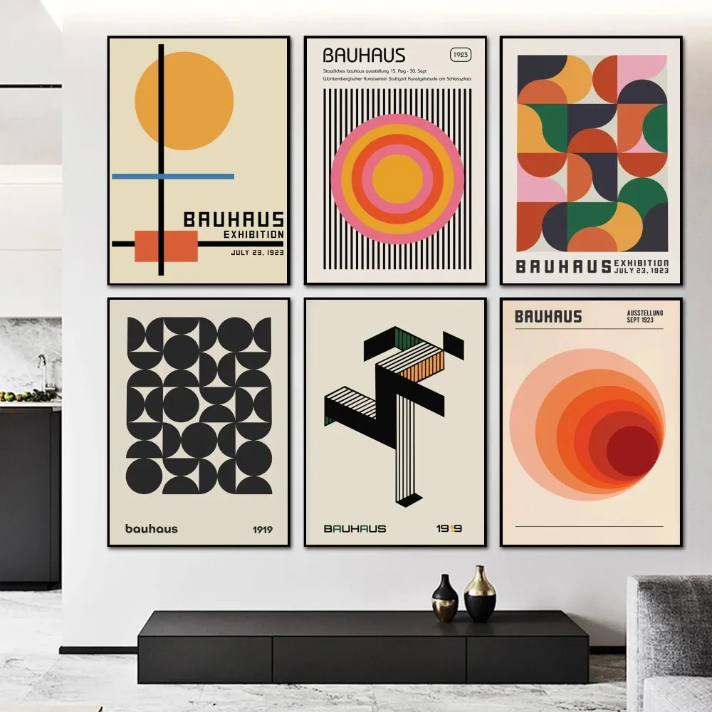 （2D Tin painting）Bauhaus Geometric Exhibition Poster Paper Print Home Bedroom Entrance Bar Cafe Art Painting Decoration