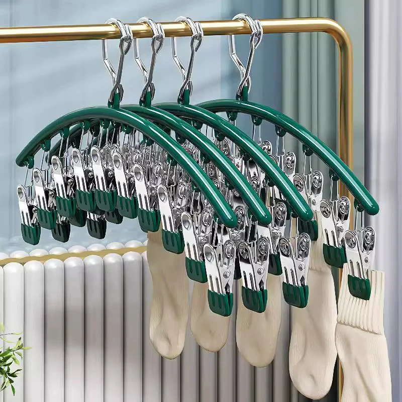 

10 Clips Stainless Steel Socks Underwear Clip Space-Saving Arc Sock Drying Rack Windproof Non-slip Clothes Rack Towel Hanger