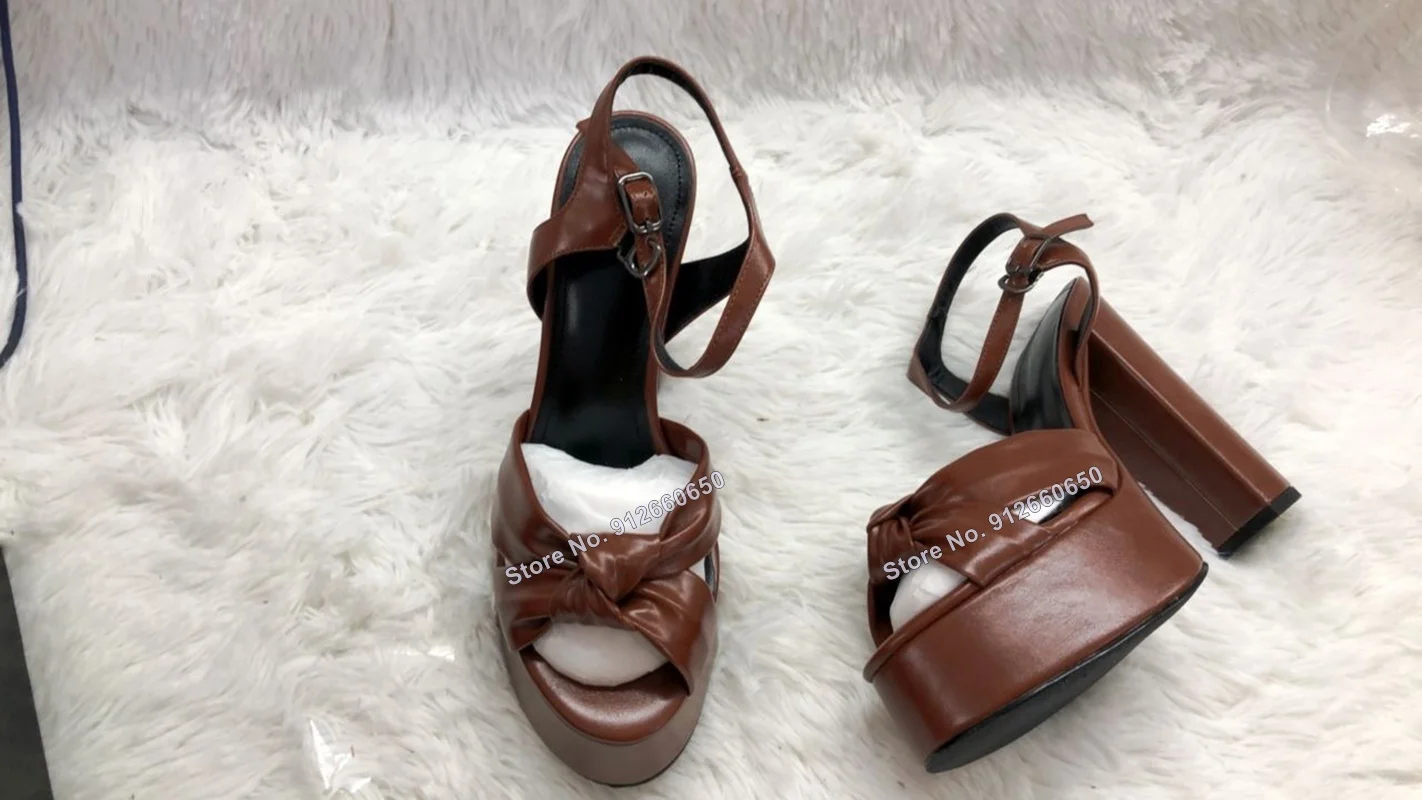 Abesire Red Platform Sandals Women Bow Knot Apricot Ankle Buckle Round Toe Chunky High Heel Sandals Beige Shoes On Heels Summer