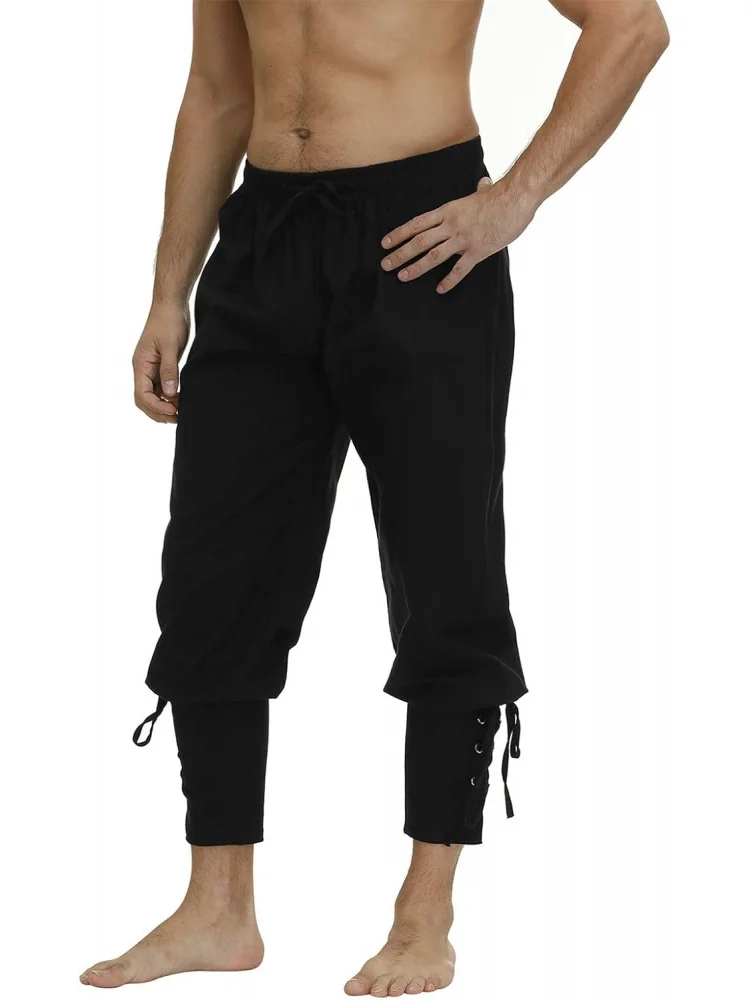 

Men's Ankle Banded Cuff Renaissance Pants Medieval Viking Navigator Trousers Pirate Cosplay Costume with Drawstrings