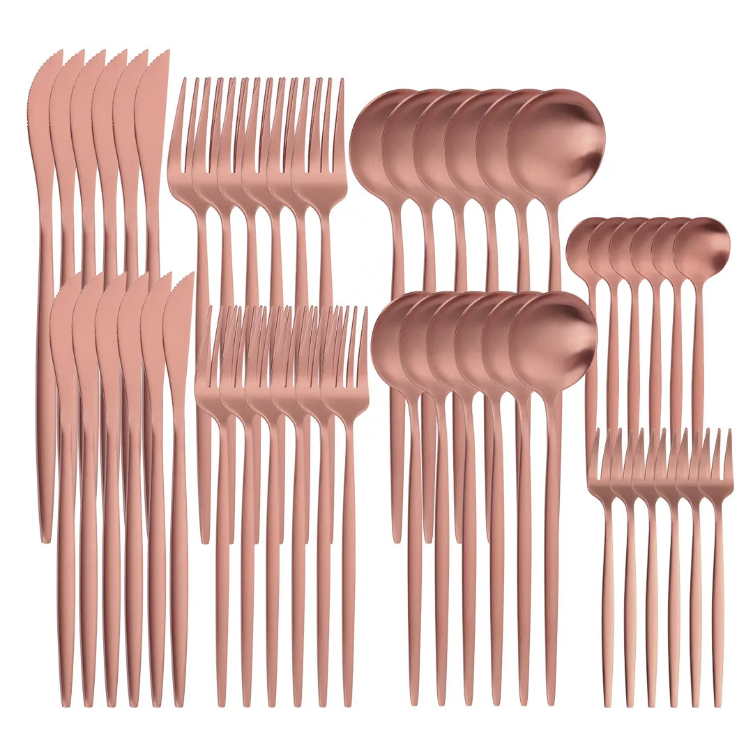 Rose Gold Dinnerware Set 48pcs Stainless Steel Knifes Forks Spoons Cutlery Set Kitchen Complete Tableware Set Flatware Wholesale