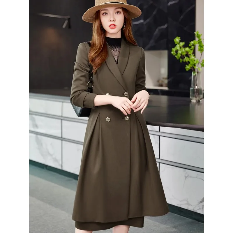 Ingent-Blazer long imbibé pour femme, pardessus femme café, vêtements de travail d'affaires pour dames de bureau, veste formelle, manteau pour l'automne, le printemps