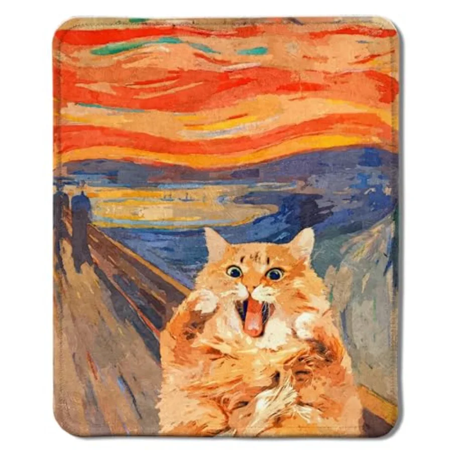 Funny Scream Cat Mouse Pad, Orange Cat Gifts Mouse Pads for Wireless Mouse Computers Laptop Desk Accessories, Cats Office Suppl