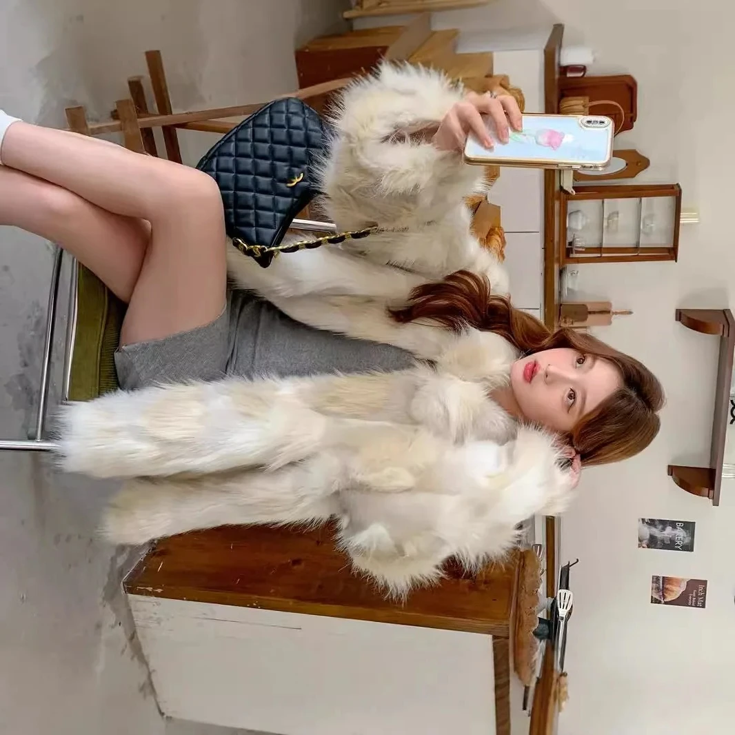 Luxury Brand High-Quality Fur Coat Fluffy Soft Patchwork Faux Fur Jacket Winter Warm Long-Sleeved Top Windproof Design Outerwear