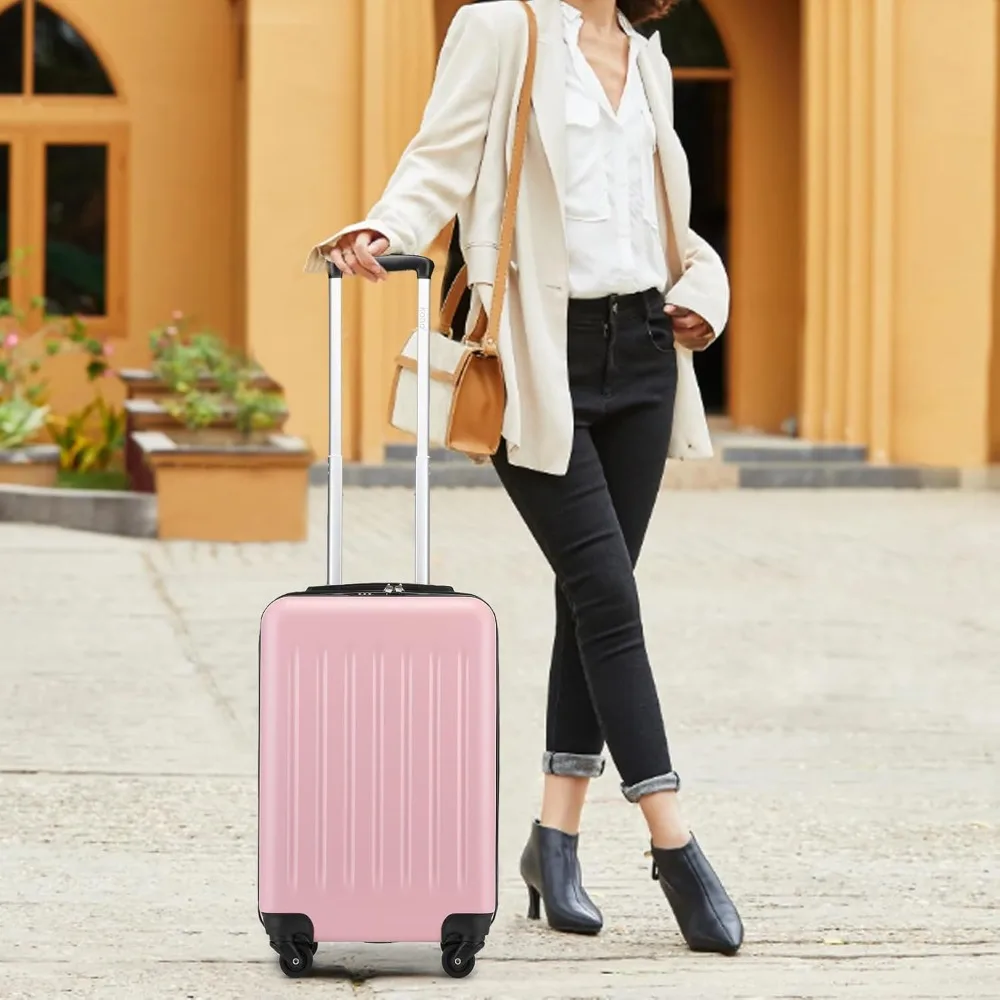 20-Inch Lightweight Hardside Carry-On Suitcase with Spinner Wheels, Pink Rolling Cabin Luggage for Air Travel (1-3 Days)