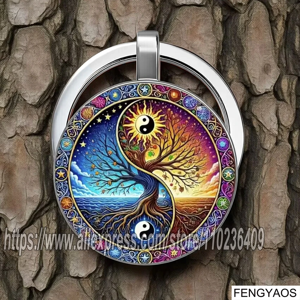 Unique Chinese Style Keychain Unisex Yin Yang Eight Trigrams Backpack Car Key Hanging Decoration Charm Amulet