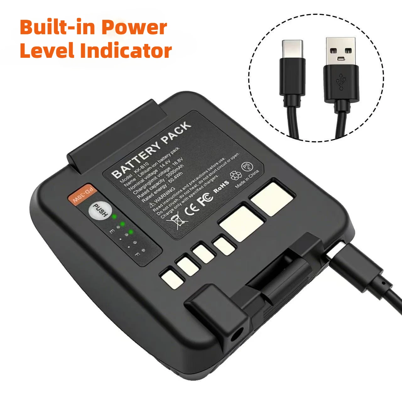 KK-B10 Lithium Battery 3500mAh Large Capacity Rechargeable Black Battery for Speaker Doorbell Fill Light Multi-purpose Device