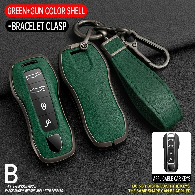 For Porsche Panamera Cayenne 971 911 9YA Boxster Zinc Alloy Leather Car Remote Smart Key Case Protecticve Cover Holder Keychain