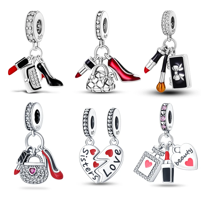 2023 novo 925 prata dia dos namorados sorte vermelho sapatos de salto alto perfume garrafa encantos contas caber pandora 925 pulseiras originais