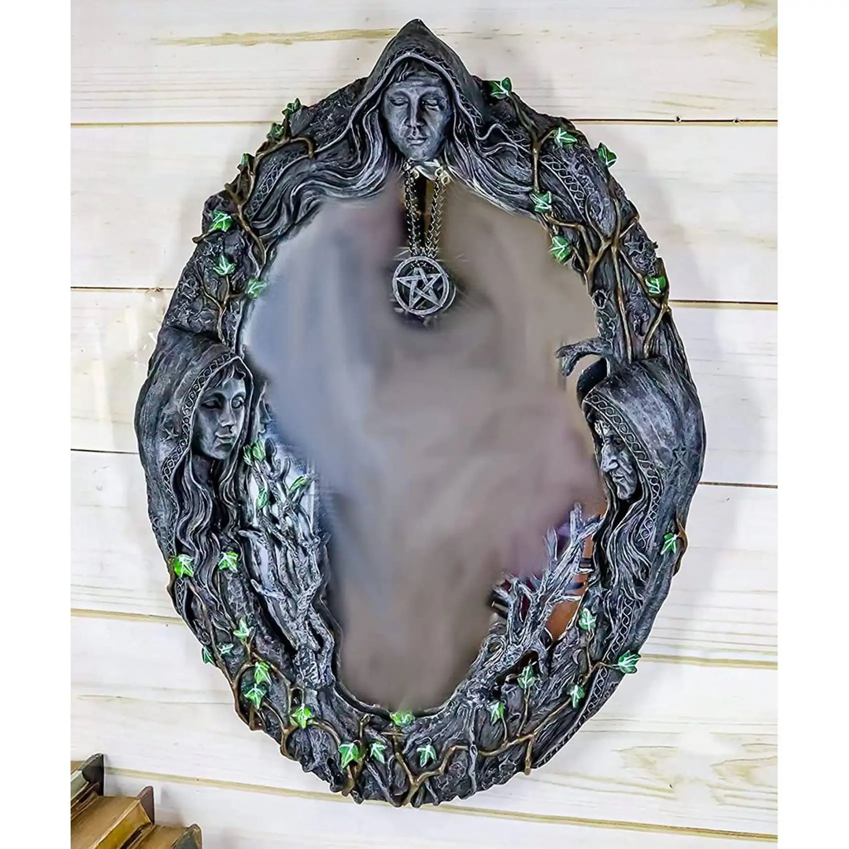 AT05-3X Triple Moon Goddess Wall Mirror Trinity Wall-Mounted Mirror With Five-Pointed Retro Hanging Mirror