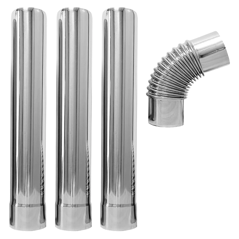 3 pcs Stainless Steel Vent Chimney Flue Straight Pipe 90° Elbow Connector Durable Corrosion Resistant Easy Install
