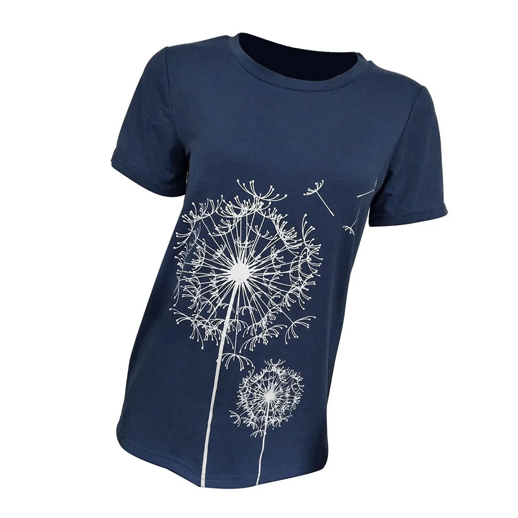 Damskie koszulki z okrągłym dekoltem, krótki rękaw, nadruk dmuchawca, t-shirty, odzież codzienna, dodatek modowy, do noszenia na co dzień, khaki, rozmiar S