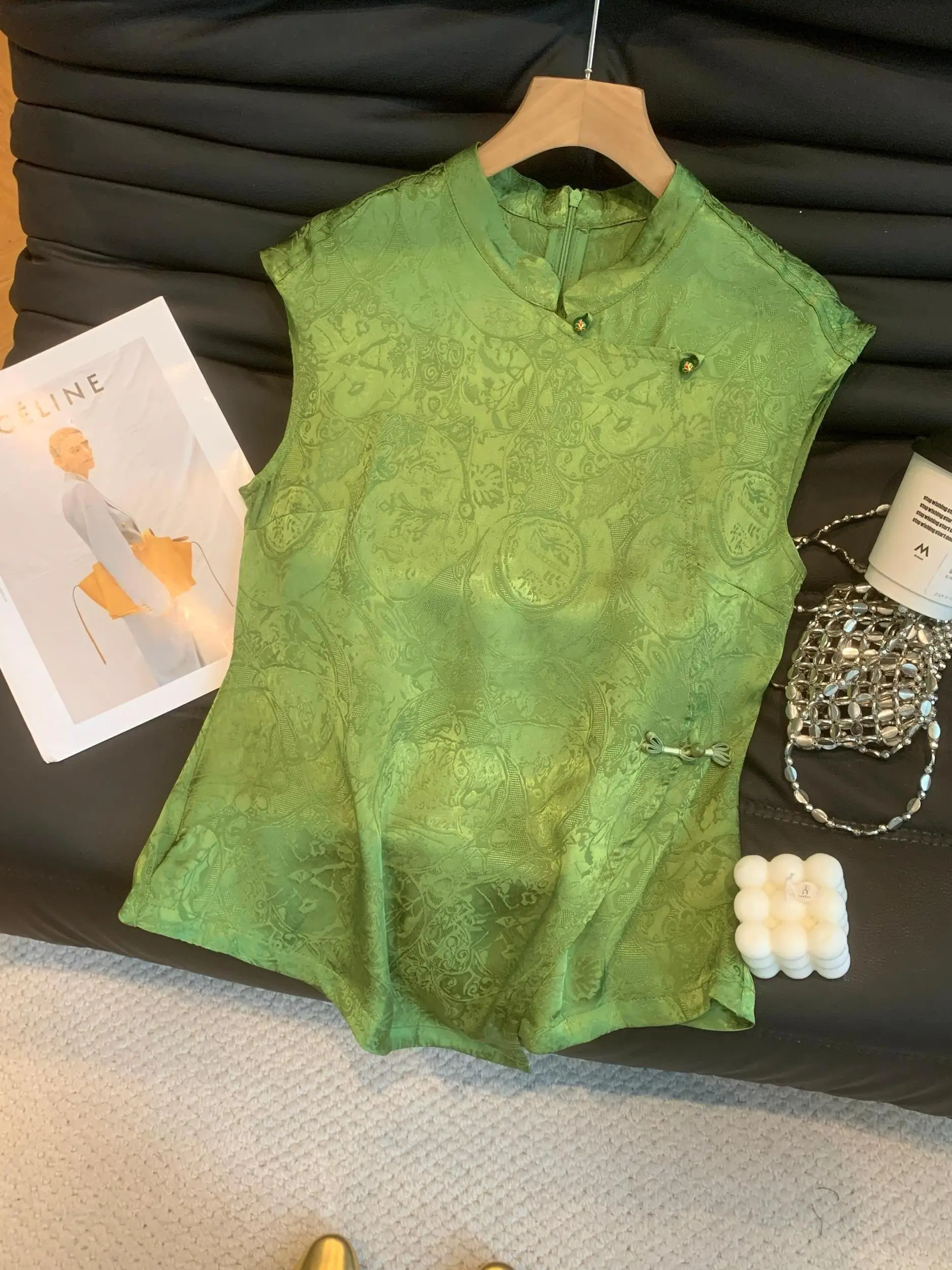 

Ele Chinese Embroidered Vest Zipper Design Svel Women's Outerwear irt Straight Cut Commute Sle Regular Thin