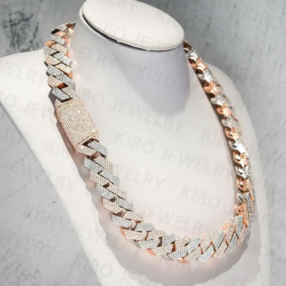 

Iced Out Two Tone Vvs Moissanite Necklace 925 Sterling Silver and Rose Gold Plated Big Huge 18mm Moissanite Cuban Link Chain