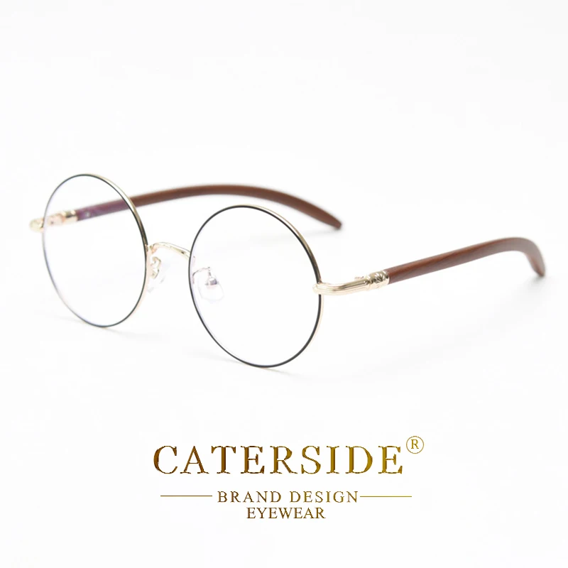 CATERSIDE Retro Runde Anti-Blaulicht-Brille für Herren, Holzmaserung, Metallrahmen, Damenbrille mit flachem Rahmen, hochwertige Brillen – Detail 8
