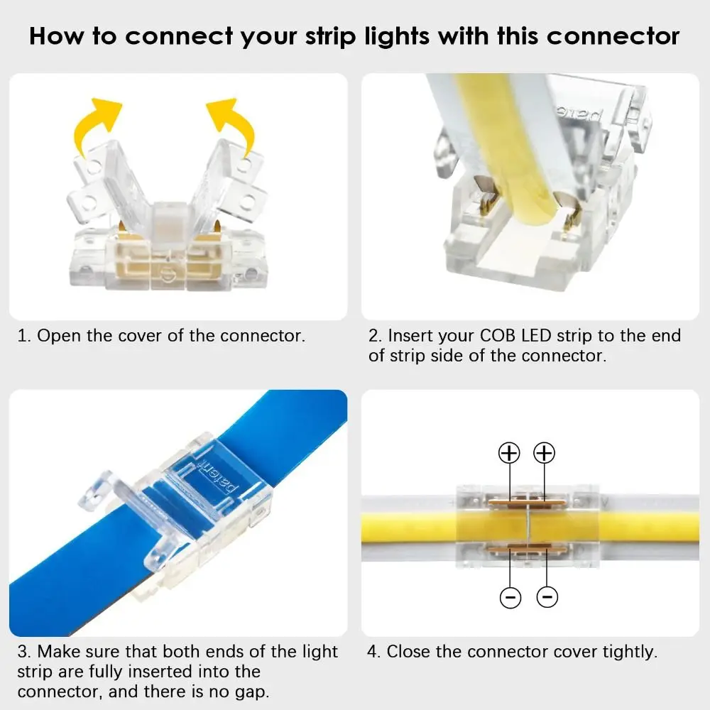 10pcs 8mm/10mm COB LED Strip Connectors Reusable DIY Cabinet Light Connectors Solderless 2Pin Wire Connectors Lighting Projects