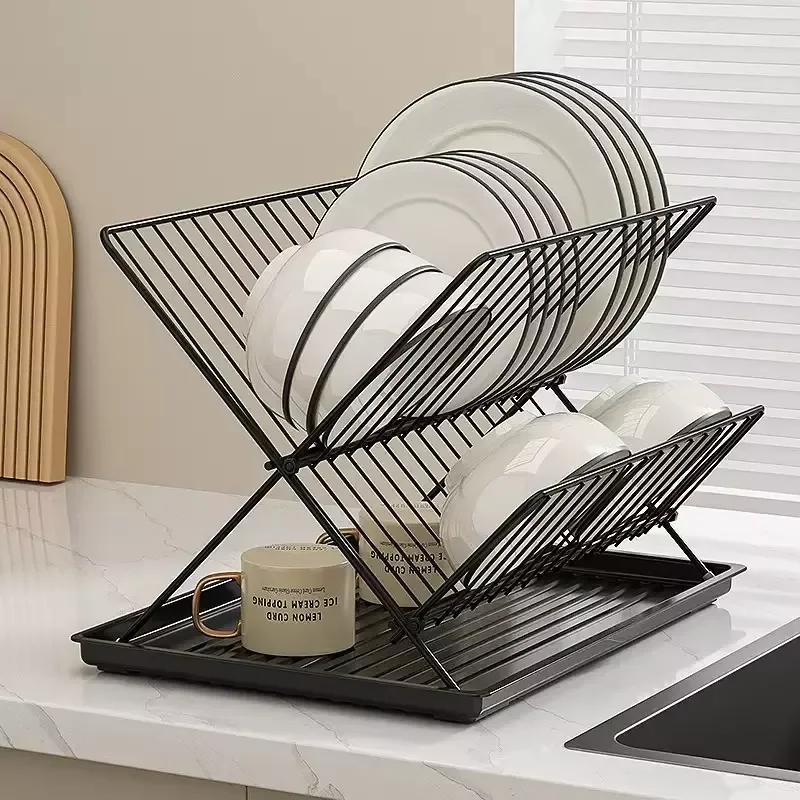 Anti Rust Metal Tableware Storage Rack Multifunctional Desktop Drain Rack Modern Design Kitchen Utensil Dish Holder Organizer