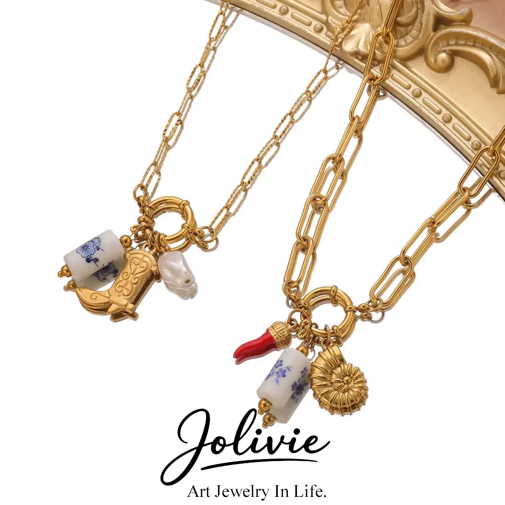 Jolivie Stainless Steel Conch Ceramic Pepper Pendant Necklace For Women Fashion Holiday Party Jewelry Necklace Women's Jewelry