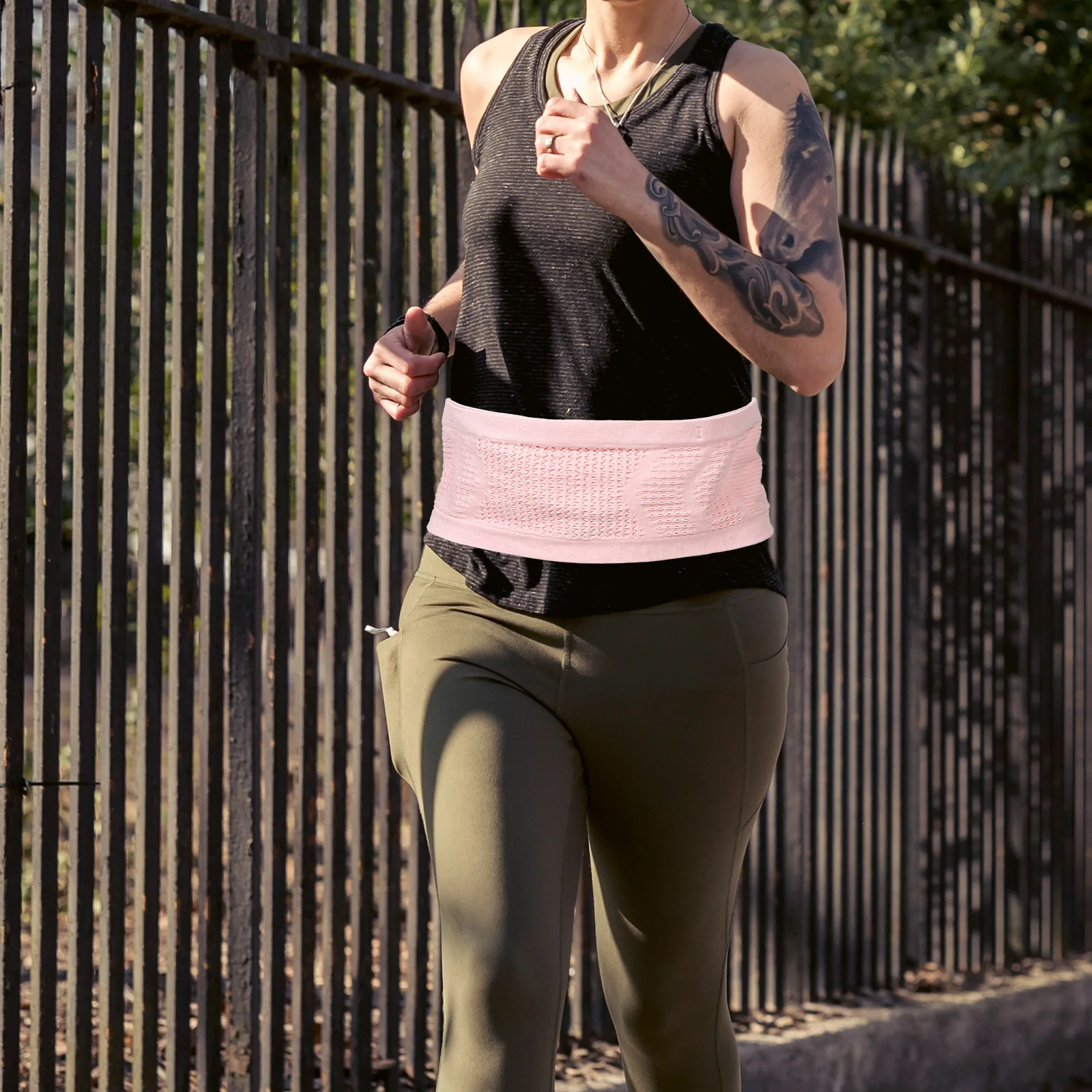 Running Belt Pink Large Size Breathable Knit Mesh Waist Pack Phone Holder for Running Cycling Hiking Outdoor Activities