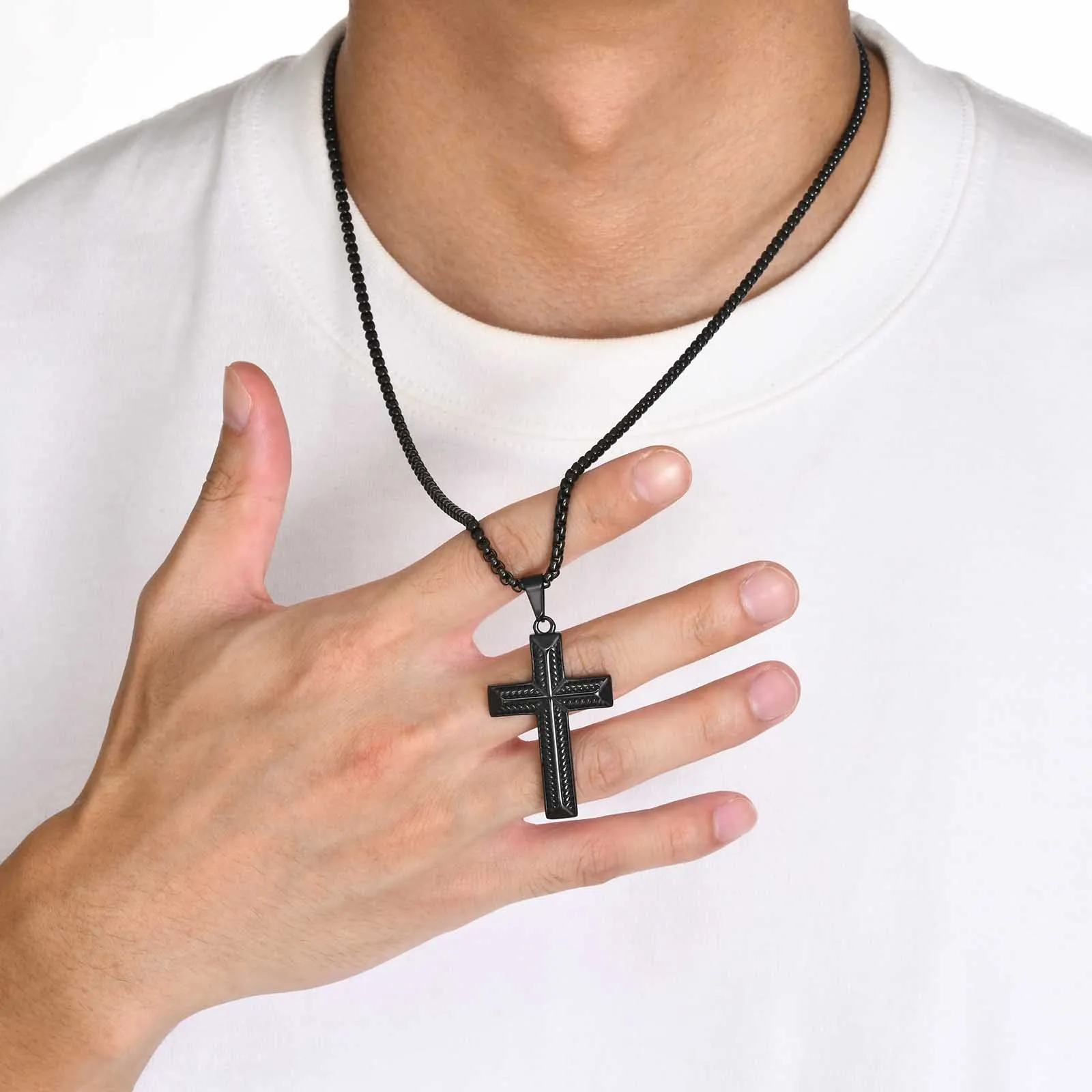 Cool Stylish Cross Necklaces for Men, Waterproof Stainless Steel Prayer Religious Cross Pendant Collar, Christian Jewelry