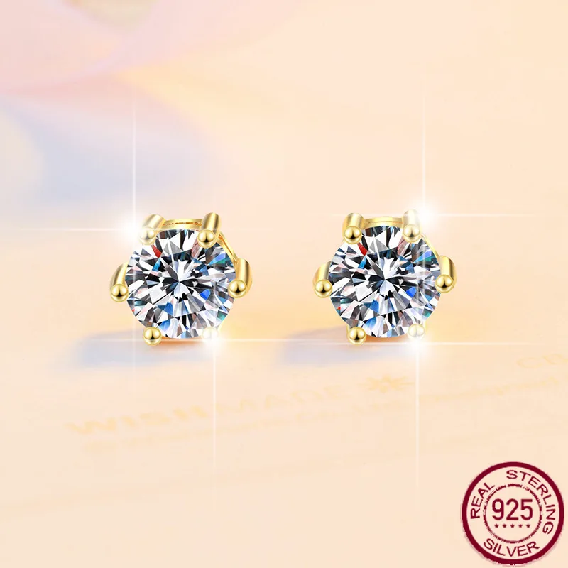 

Новые женские серьги из чистого серебра S925, простые серьги, классические ювелирные изделия с муассанитом из 18-каратного золота с шестью когтями, свадебные украшения