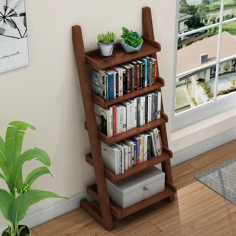 Solid wood bookshelves, simple balcony, multi-storey shelves, floor-to-ceiling living room flower shelves, children's bedroom