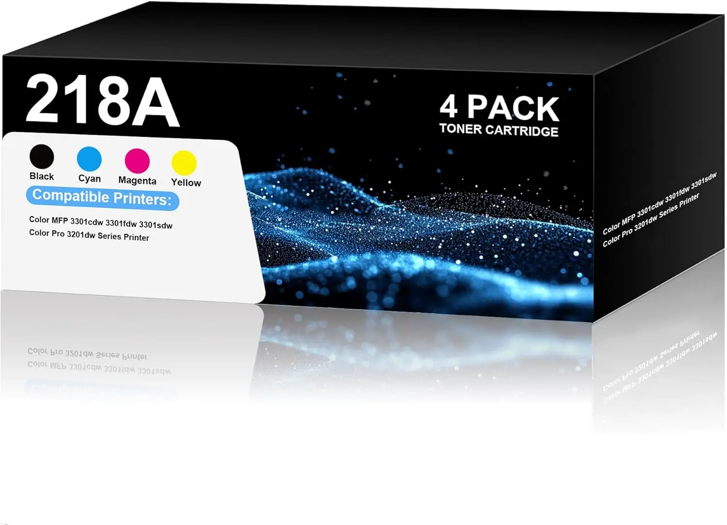 4-Pack High-Yield 218A Toner Cartridges with Chip (Cyan, Magenta, Yellow, Black) - Replacement Compatible for 218A/218X Toner, Use with Color MFP 3301cdw, 3301fdw, 3301sdw, Color Pro 3201dw Series Printers