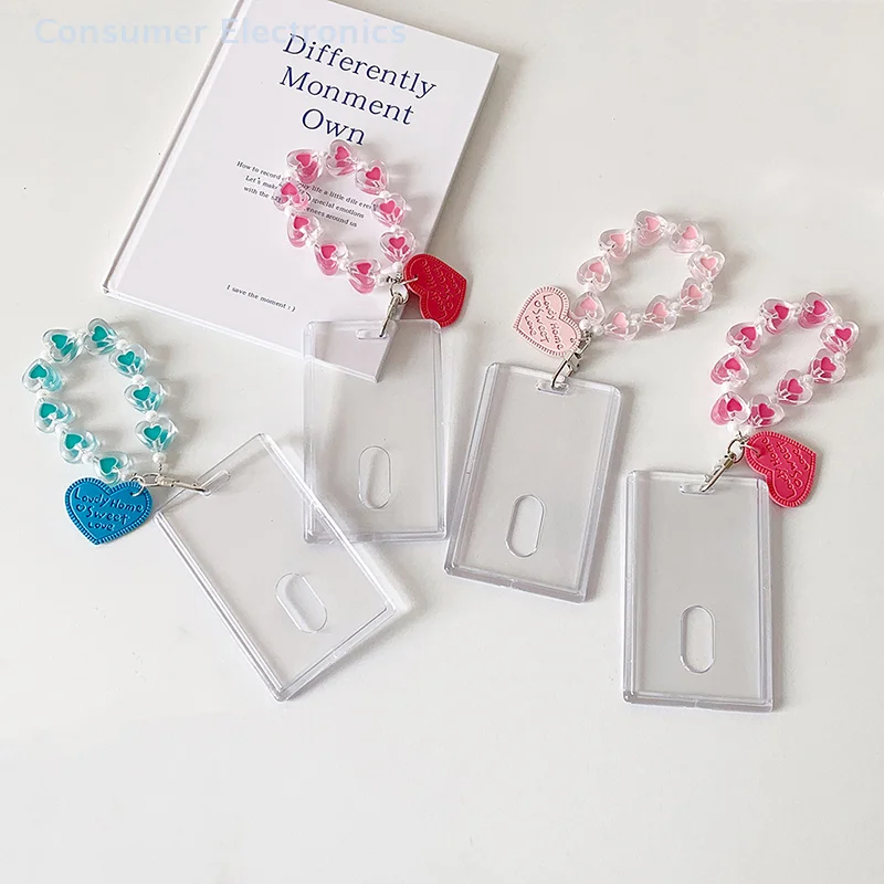 Cartoon Photocard Holder Cover Sweet Transparent Student ID Card Holder Idol Postscards Storage Keychains Photo Cards Frame