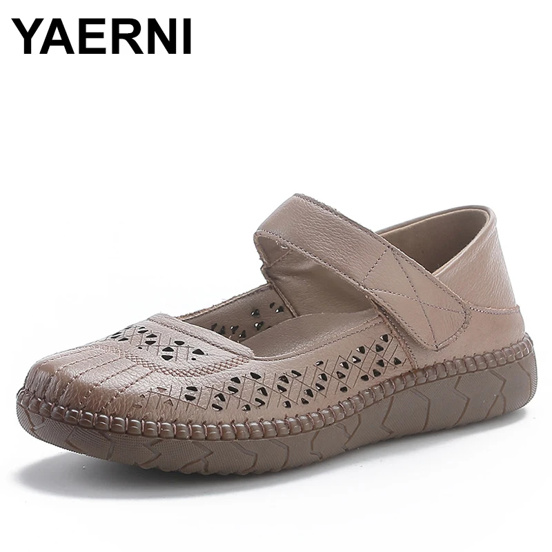 

Genuine Leather Breathable Soft Flat Sandals Summer Women Shoes Woman Casual Solid Buckle Strap Women Sandals